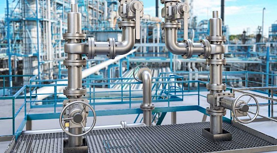 Industrielle Rohrleitungsanlage mit Ventilen und Armaturen